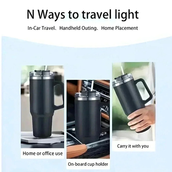 🆕️ 40oz Stainless Steel Double‎ Wall Travel Mug Tumbler with Handle & Straw 🥤 - Picture 8 of 12